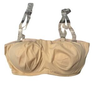 NWOT Women's Beige Convertible Bra Removable Clear Straps Size 34DD/E